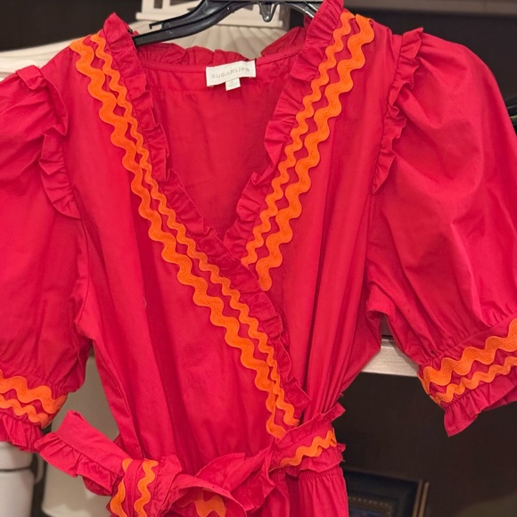 Sugarlips XL fuchsia mini wrap dress with orange rick rack trim nwt - Picture 6 of 6